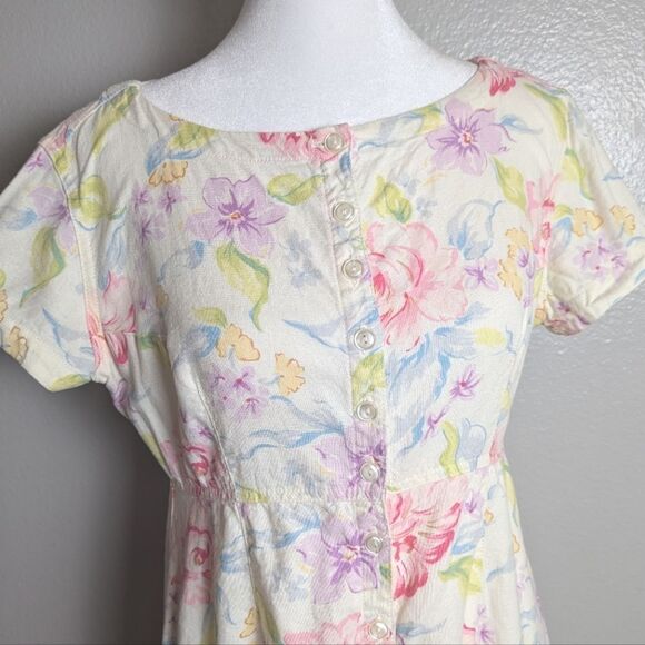 Liz Claiborne Linen Blend Cream Pink Purple Floral Short Sleeve Dress 4 - Picture 6 of 8
